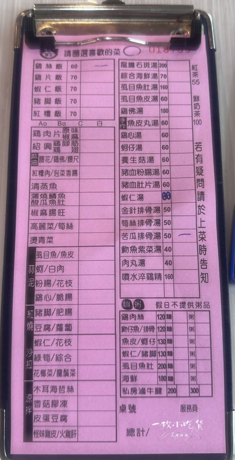chiayi sprinkling chicken rice menu